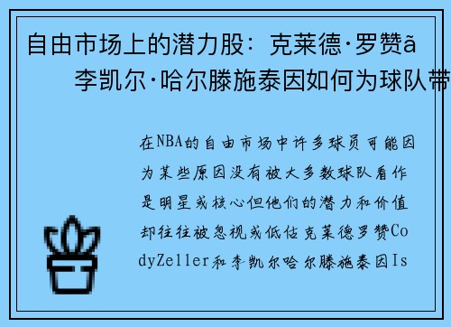 自由市场上的潜力股：克莱德·罗赞、李凯尔·哈尔滕施泰因如何为球队带来惊喜？