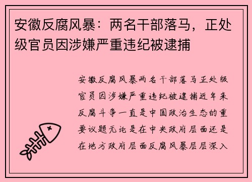 安徽反腐风暴：两名干部落马，正处级官员因涉嫌严重违纪被逮捕